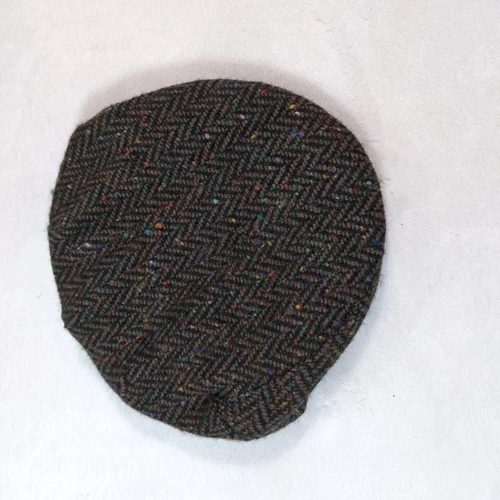 Hats of Ireland Flat Cap Men 7 Brown Donegal Tweed Wood Herringbone Newsboy‎